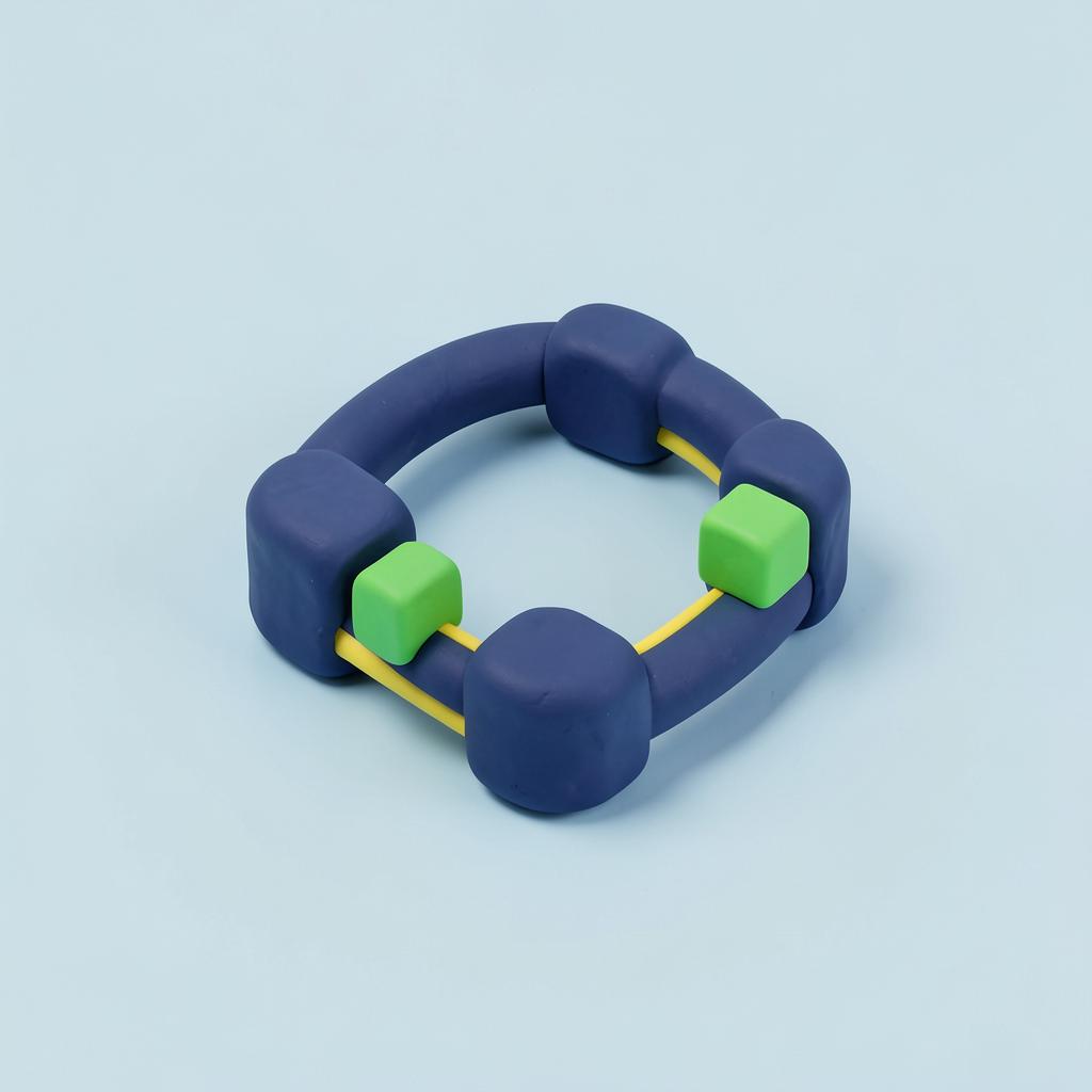 Clay-style illustration of navy routers linked in a private ring with green priority packets