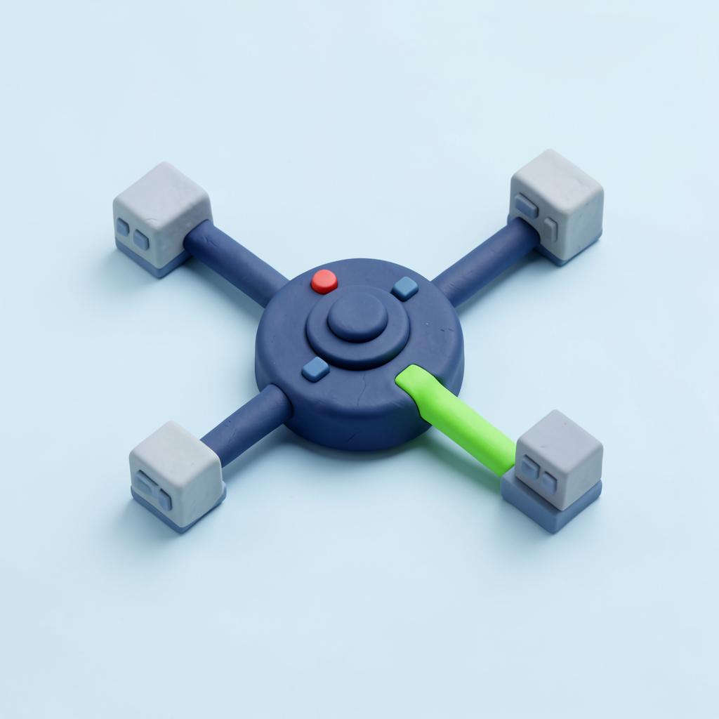 Clay-style illustration of a navy control disc steering traffic down a highlighted green path
